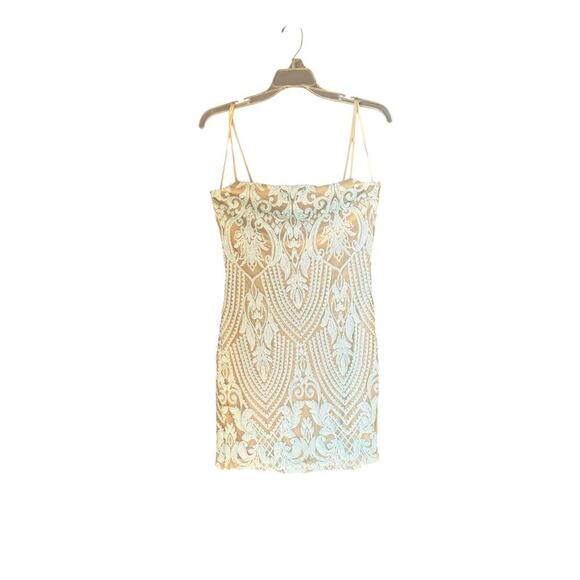 Windsor tan cream Sequin Lace Bodycon Mini Dress  Formal Party Clubwear - Picture 1 of 10